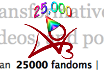 partial screenshot of the AO3 homepage showing 25000 fandoms with the AO3 logo above the text