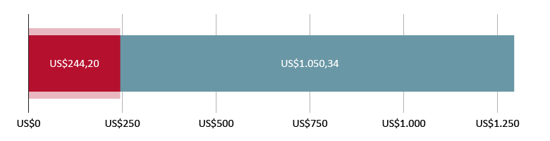 US$244,20 aplicados; US$1.050,34 restantes